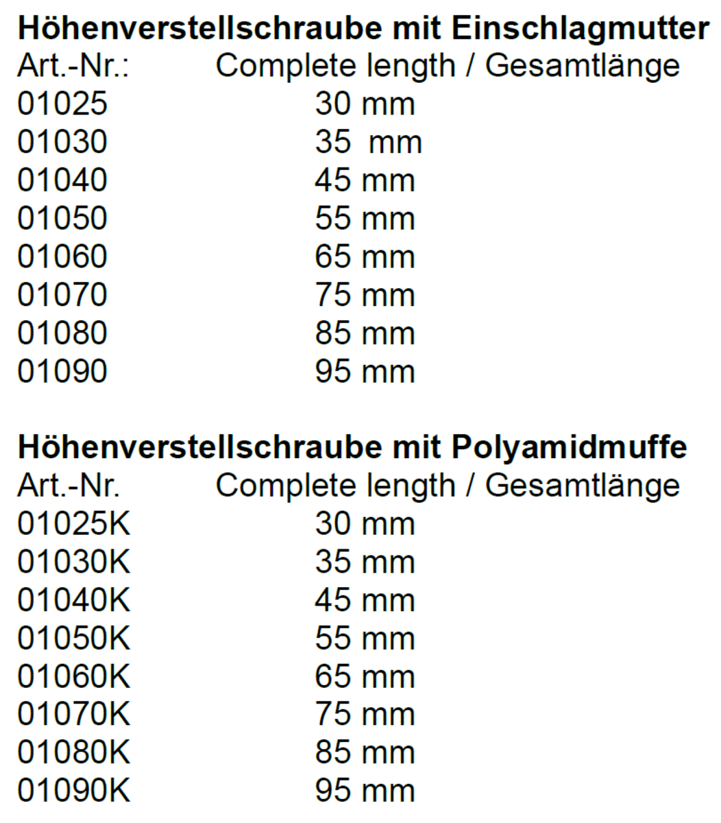 Pre-assembled Height Adjuster Screws